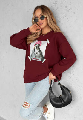 Bluza oversize z nadrukiem The Fancy burgundowa