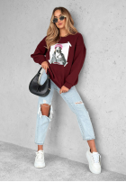 Bluza oversize z nadrukiem The Fancy burgundowa