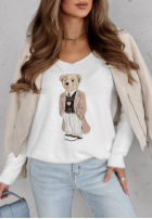 Sweter oversize z misiem Casual Teddy ecru