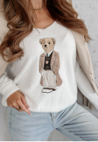 Sweter oversize z misiem Casual Teddy ecru