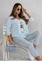 Sweter oversize z misiem Casual Teddy błękitny