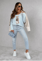 Sweter oversize z misiem Casual Teddy błękitny