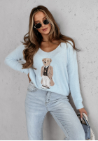 Sweter oversize z misiem Casual Teddy błękitny