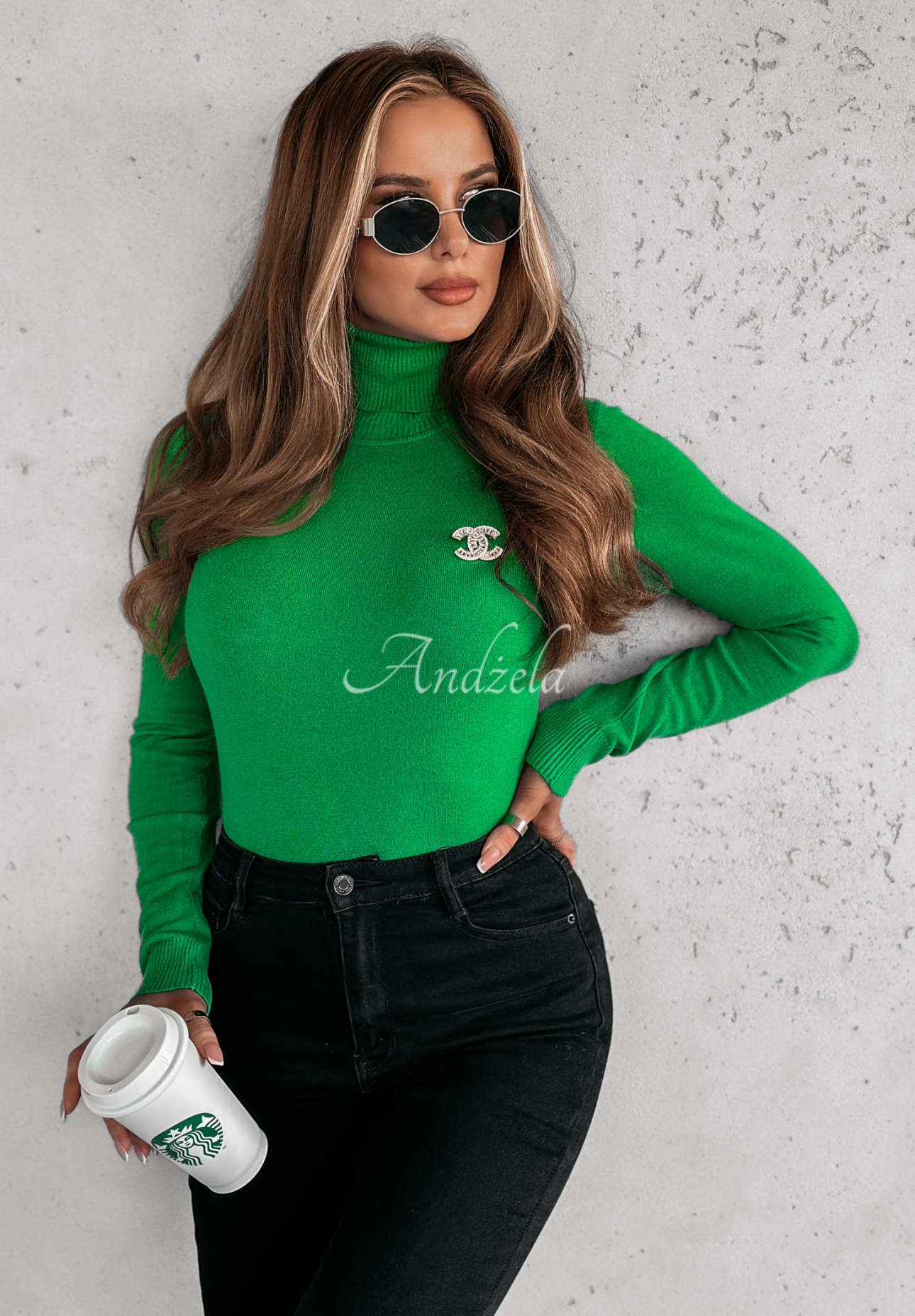 Fitted turtleneck sweater Solange green