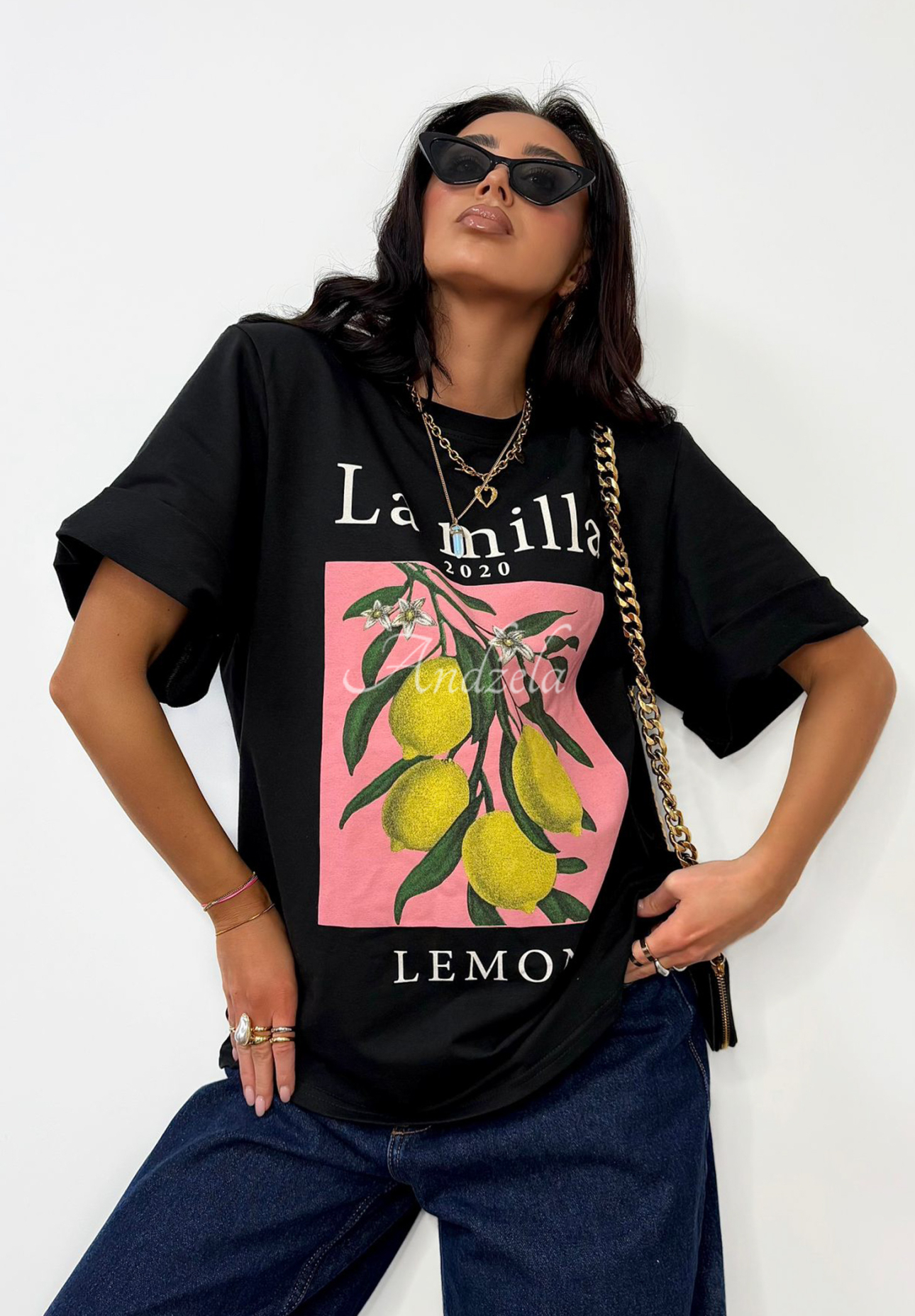 T-shirt z nadrukiem La Milla Lemon czarny