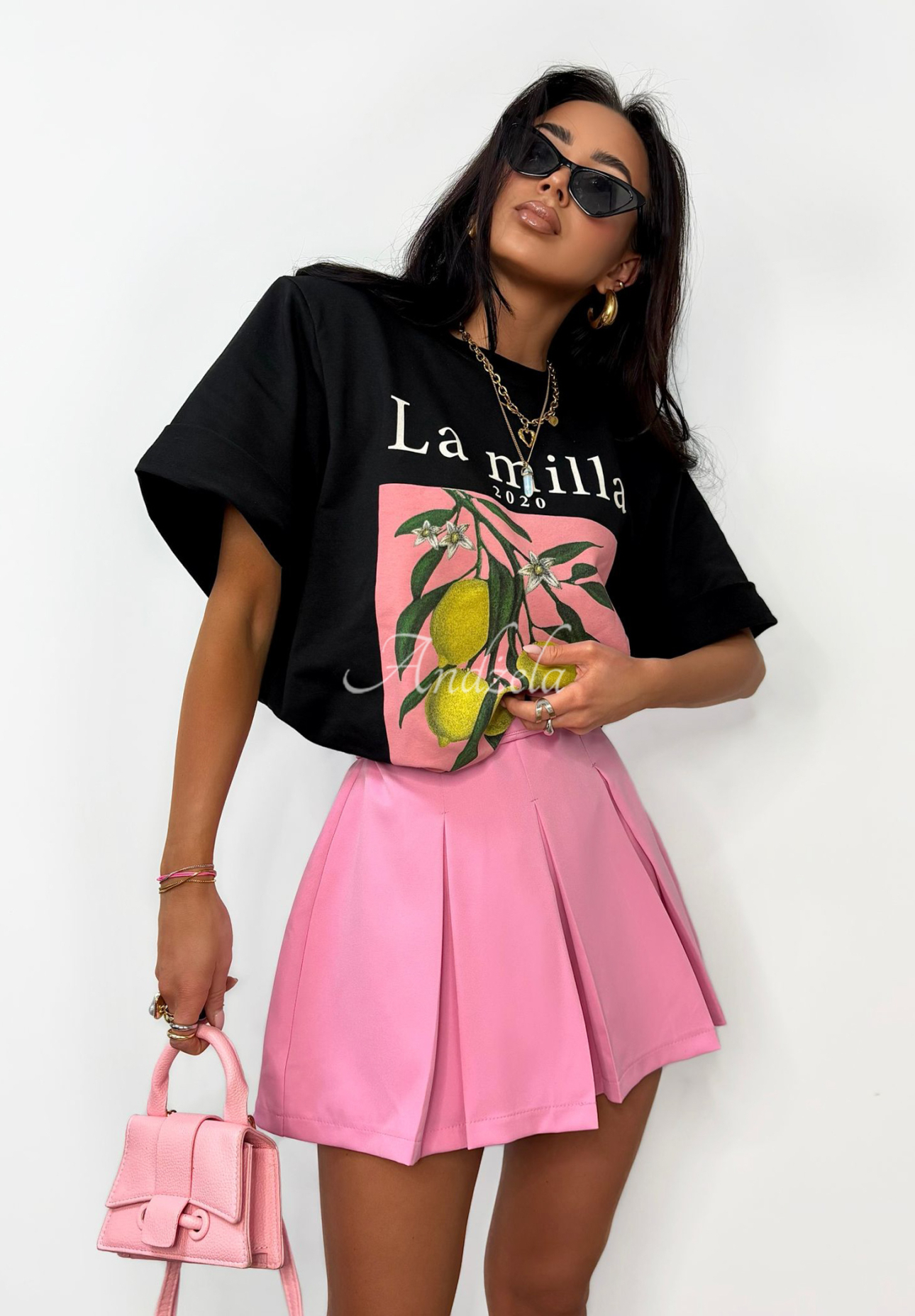 T-shirt z nadrukiem La Milla Lemon czarny