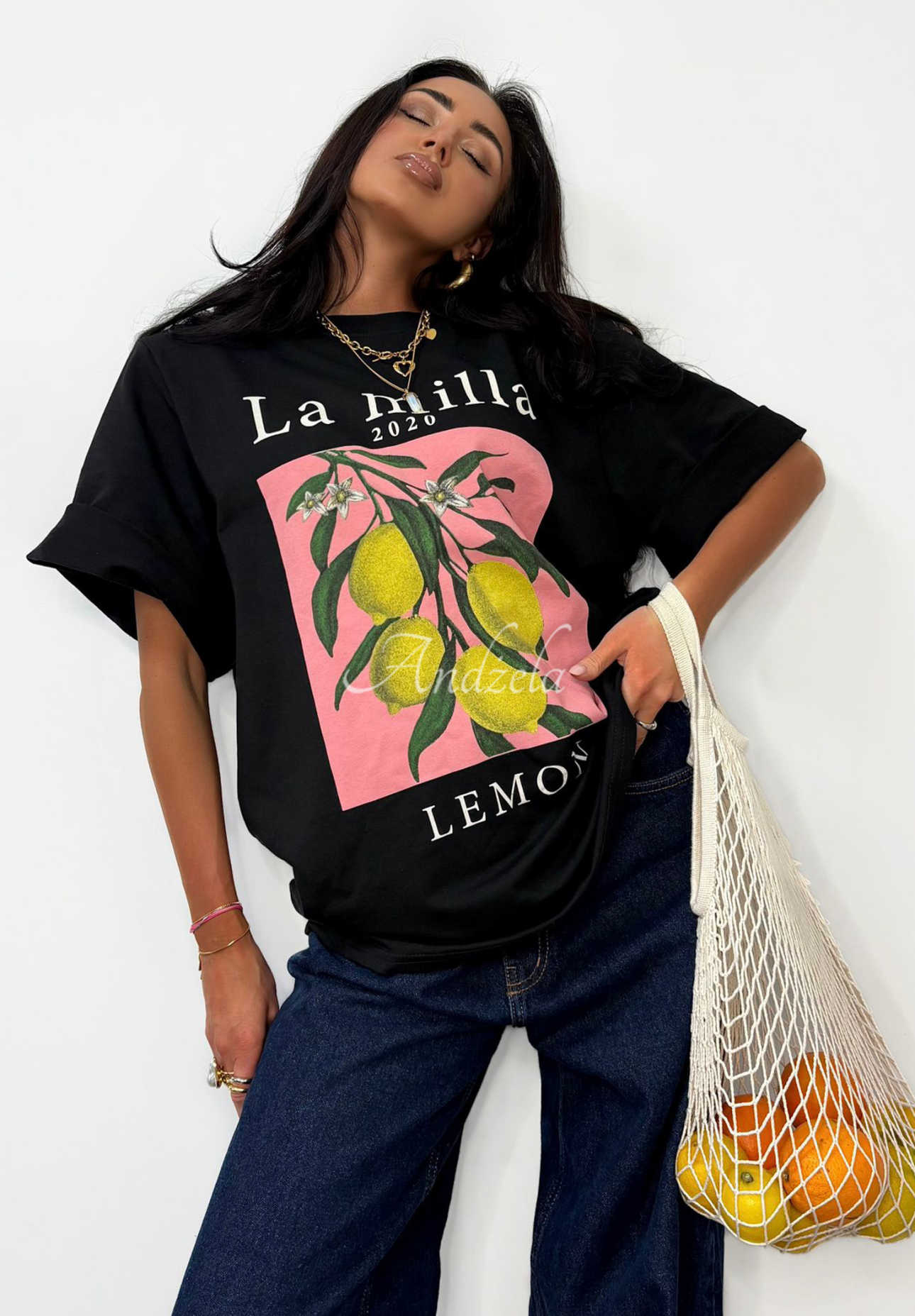 T-shirt z nadrukiem La Milla Lemon czarny