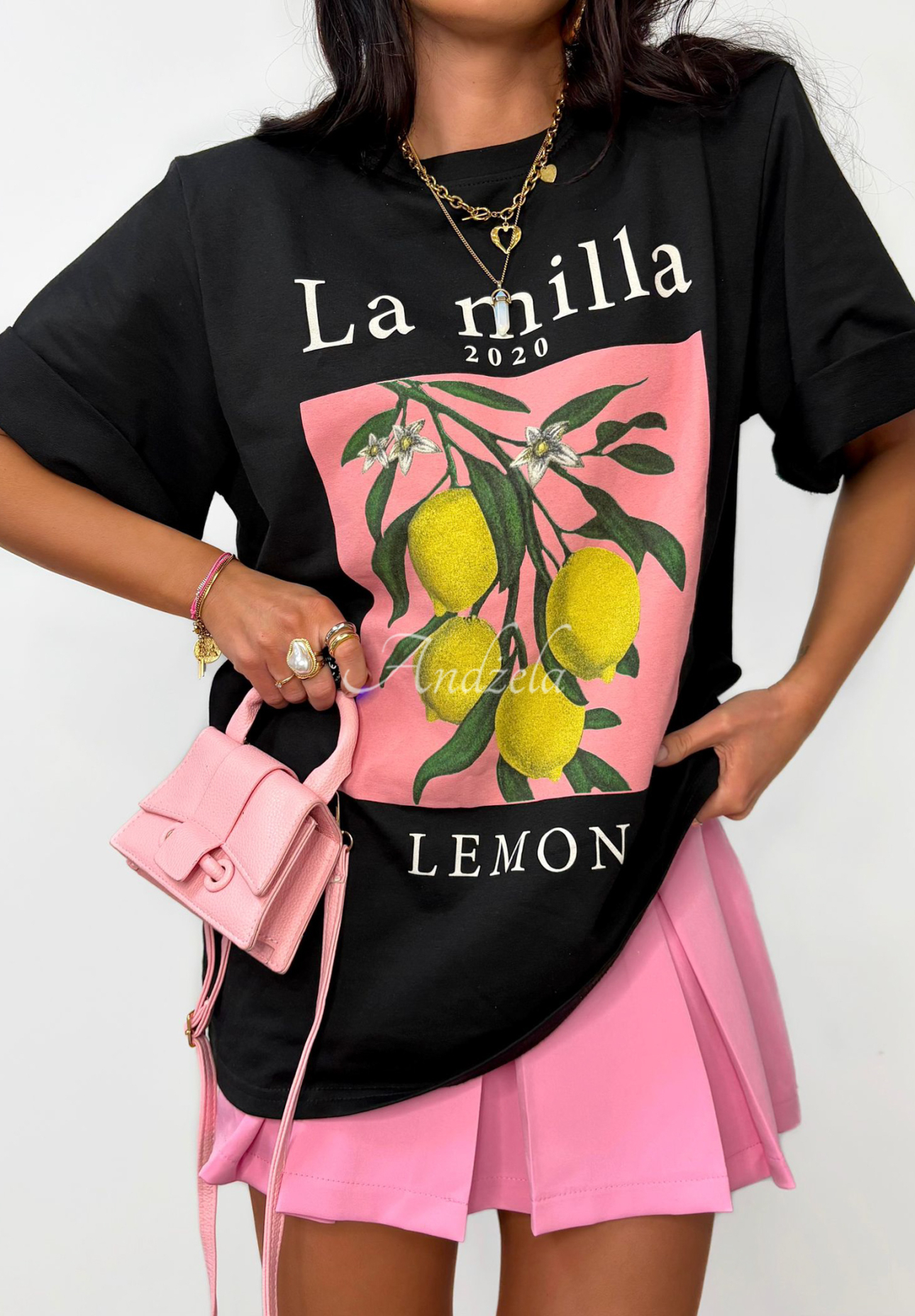 T-shirt z nadrukiem La Milla Lemon czarny