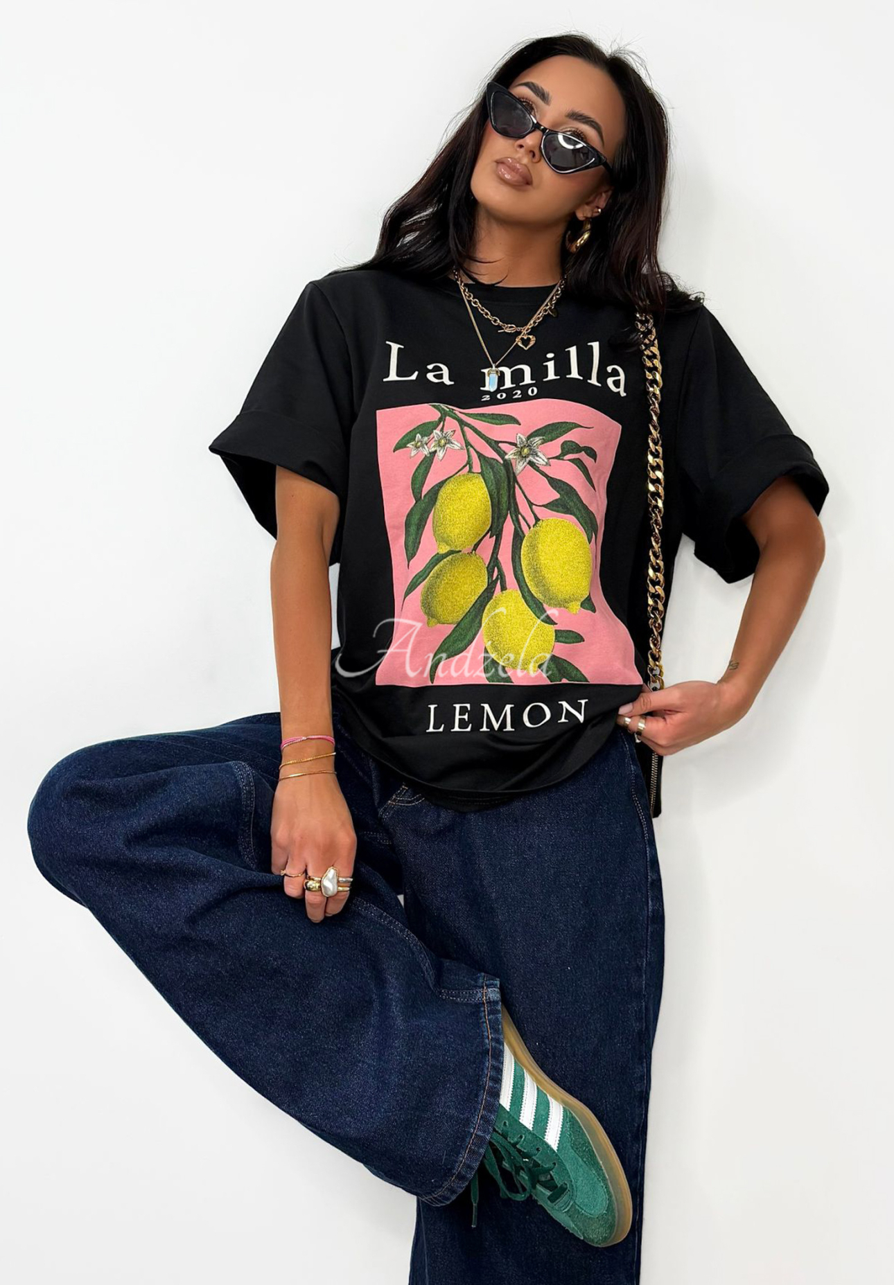 T-shirt z nadrukiem La Milla Lemon czarny