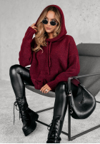 Sweter oversize z kapturem Carra burgundowy