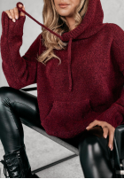 Sweter oversize z kapturem Carra burgundowy