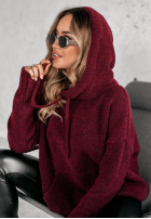 Sweter oversize z kapturem Carra burgundowy