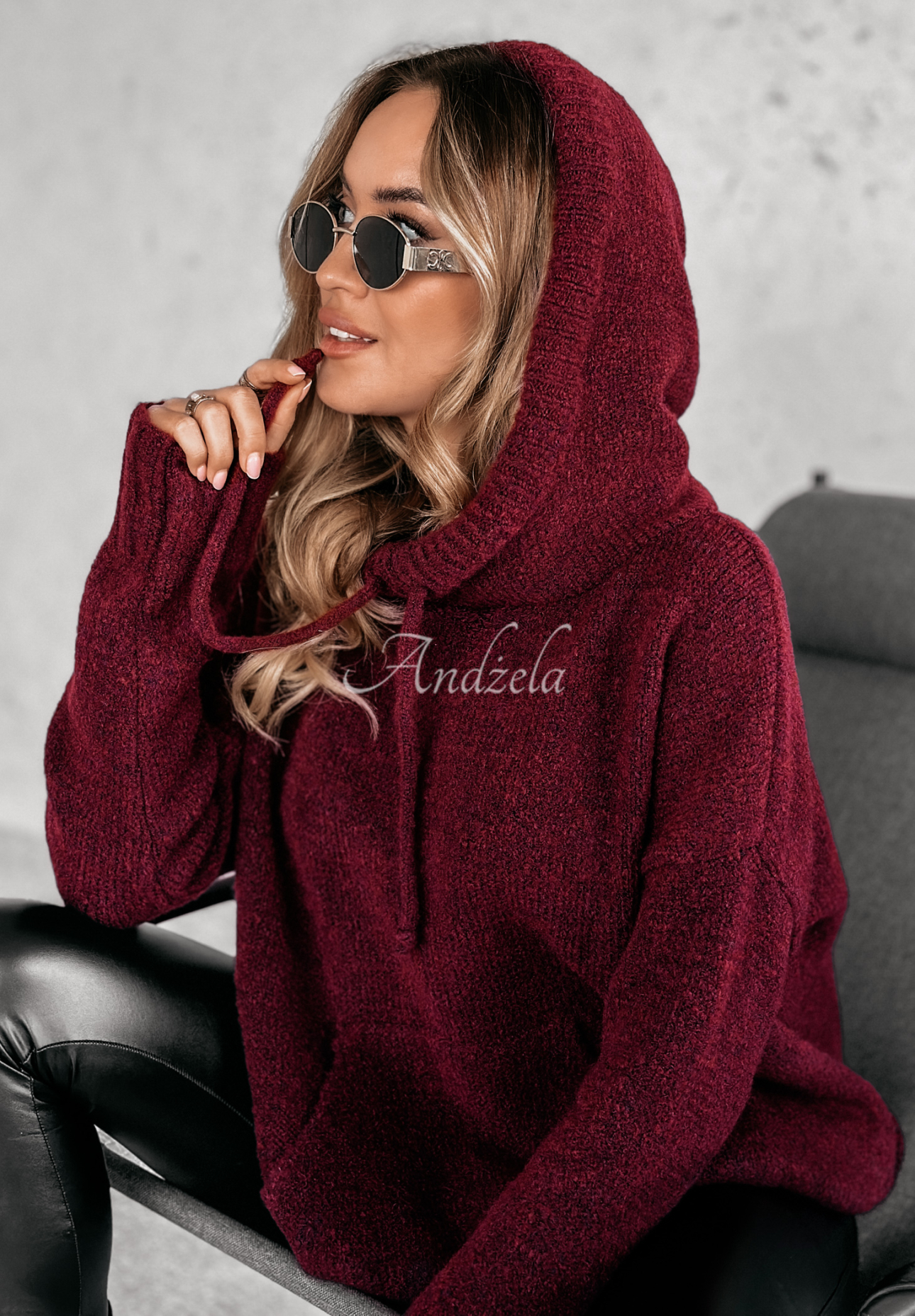 Carra oversize hooded sweater burgundy