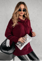 Sweter oversize z kapturem Carra burgundowy