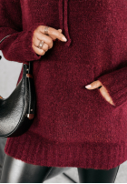 Sweter oversize z kapturem Carra burgundowy