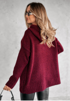 Sweter oversize z kapturem Carra burgundowy
