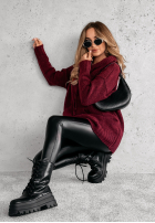 Sweter oversize z kapturem Carra burgundowy