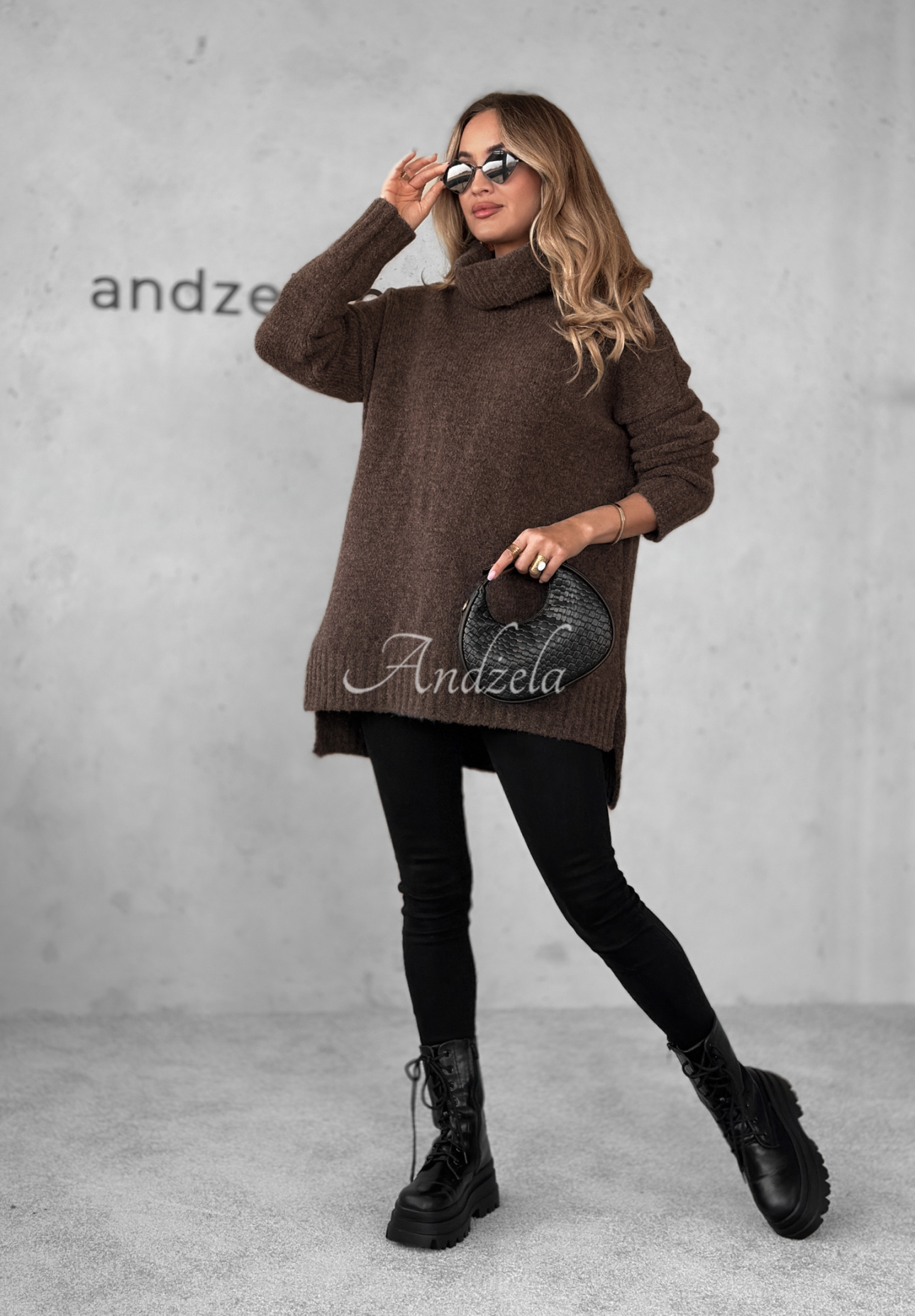 Benin chocolate oversize turtleneck sweater