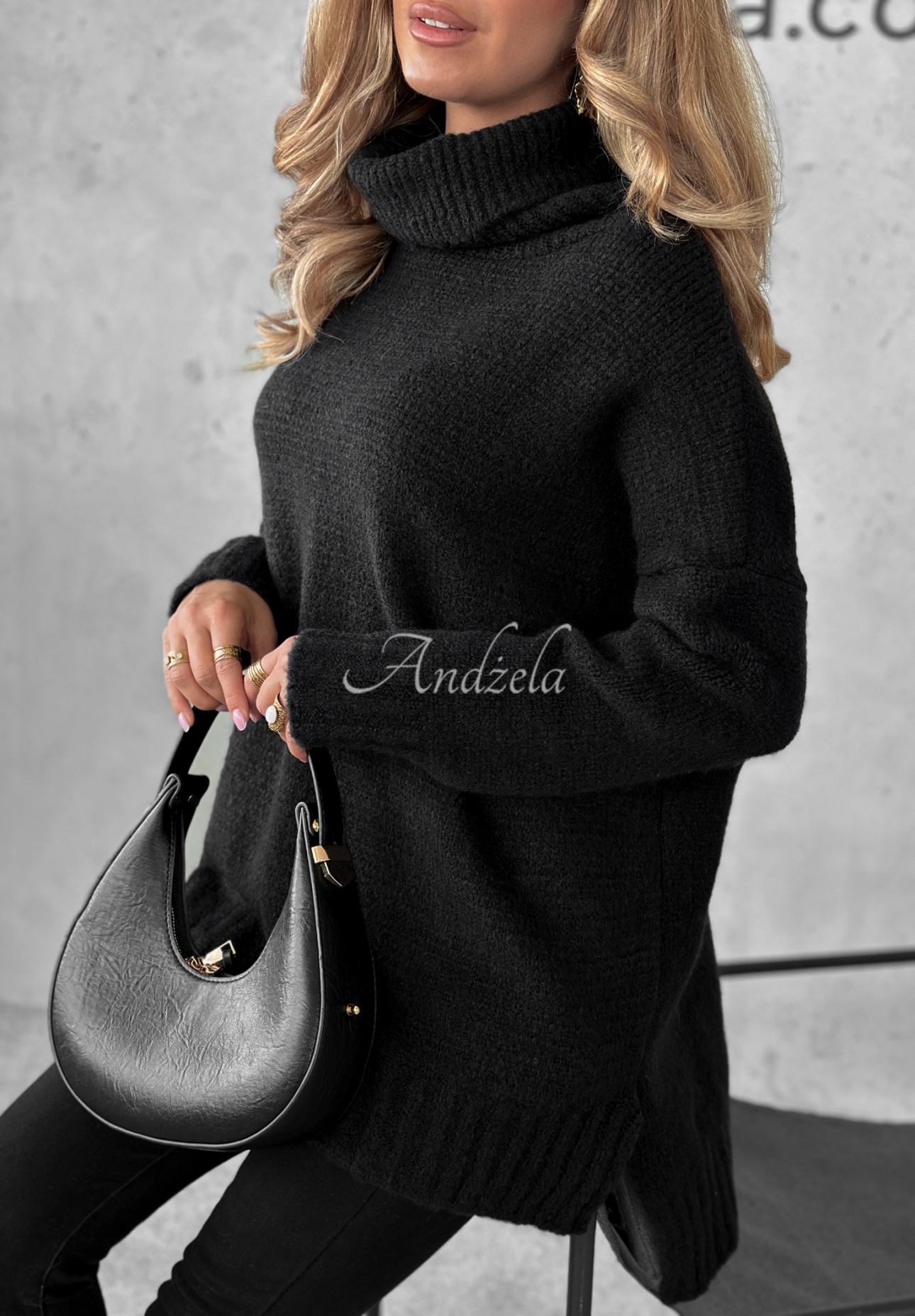 Benin black oversize turtleneck sweater