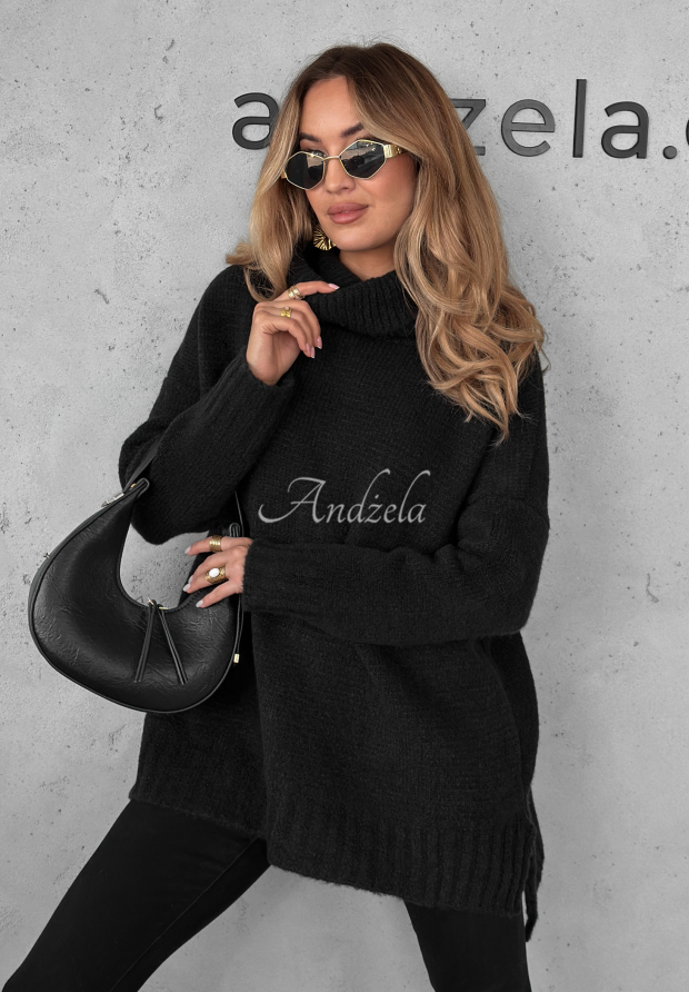 Sweter oversize z golfem i wełną Benin czarny