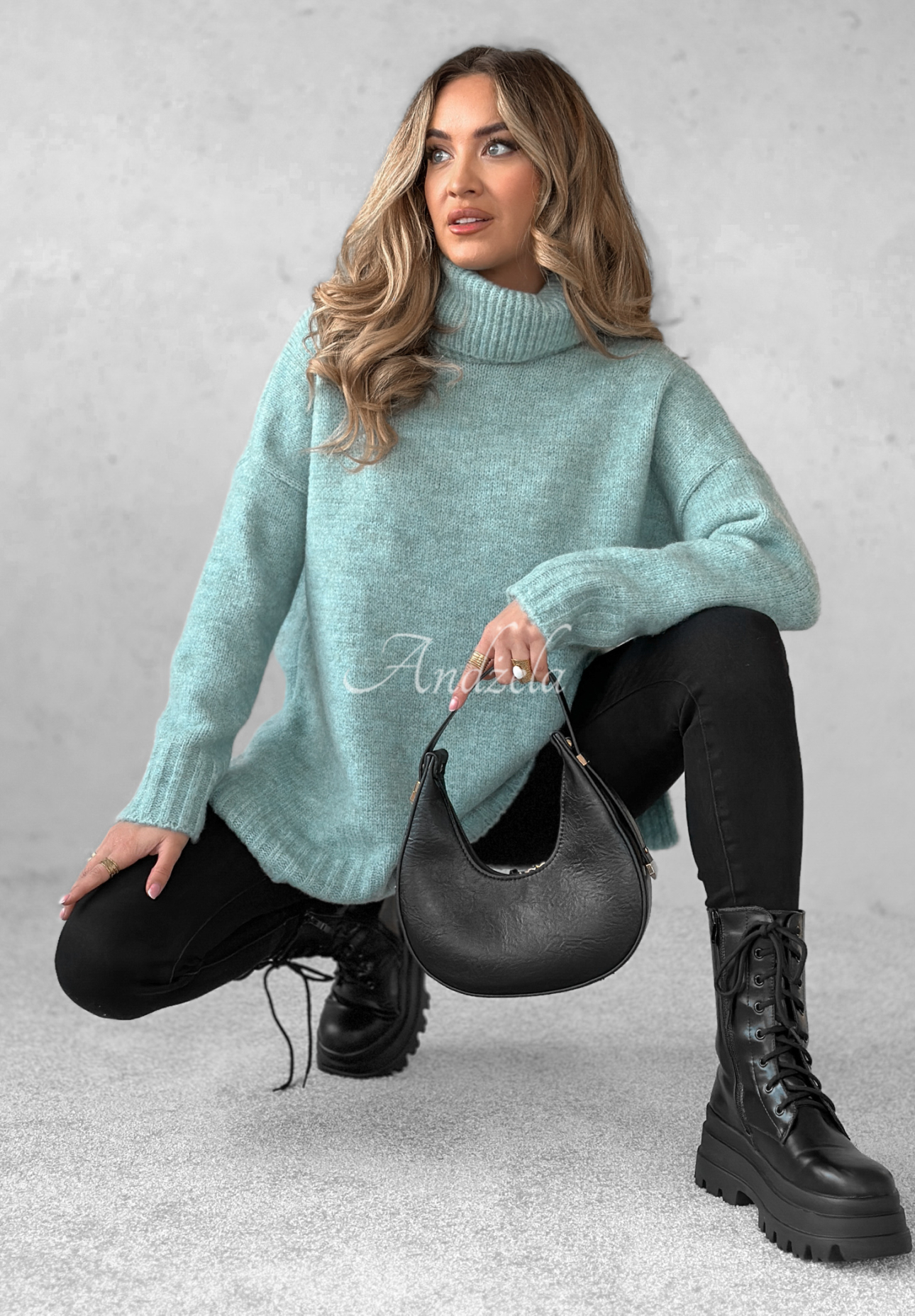 Oversize sweater with turtleneck Benin light blue