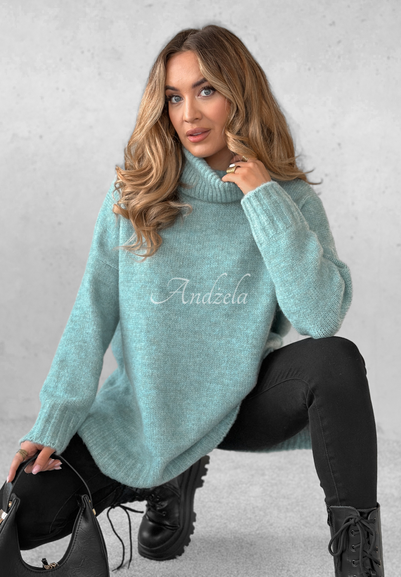 Oversize sweater with turtleneck Benin light blue