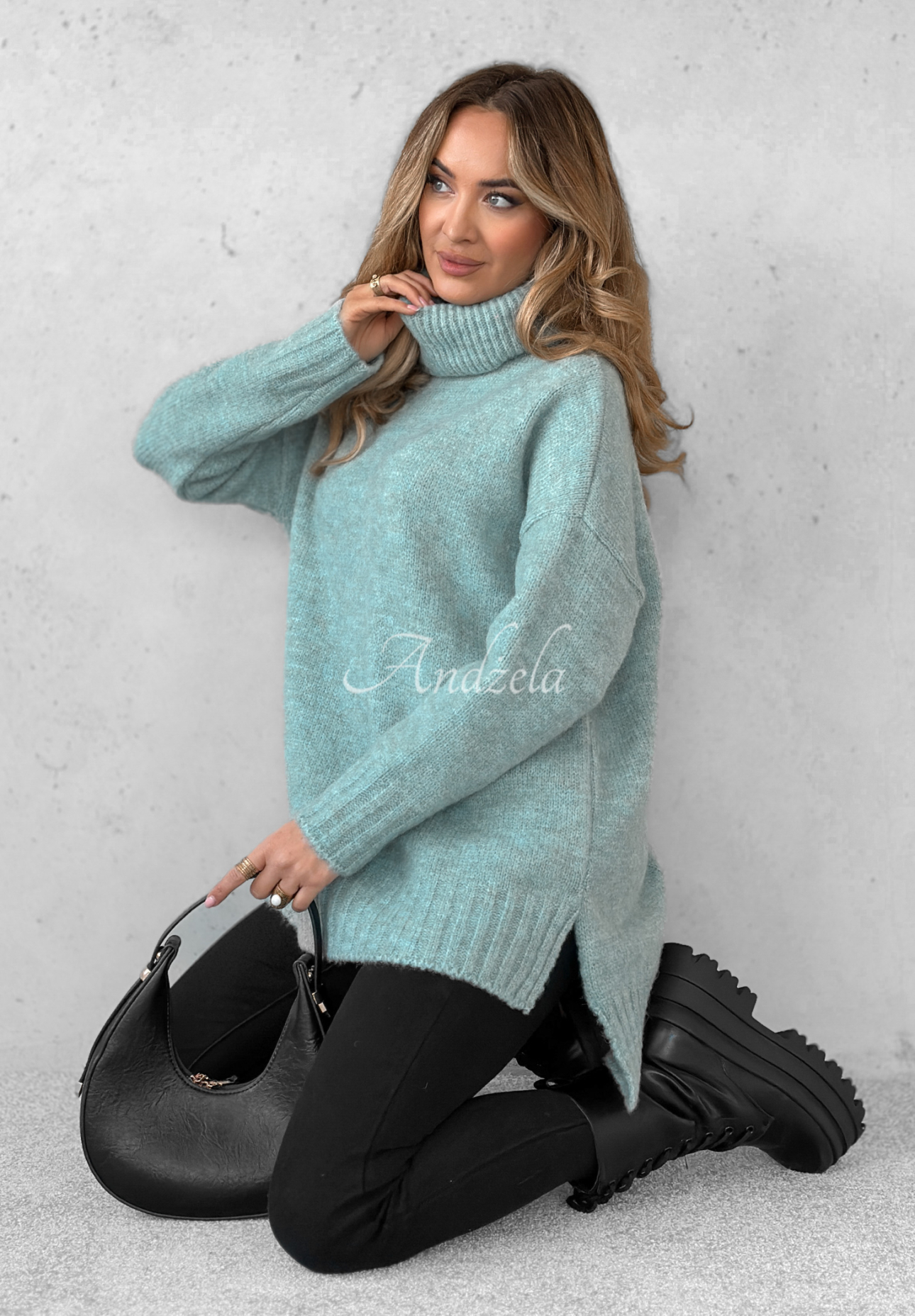 Oversize sweater with turtleneck Benin light blue