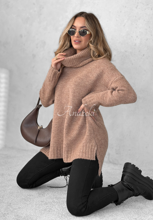 Sweter oversize z golfem i wełną Benin mokka