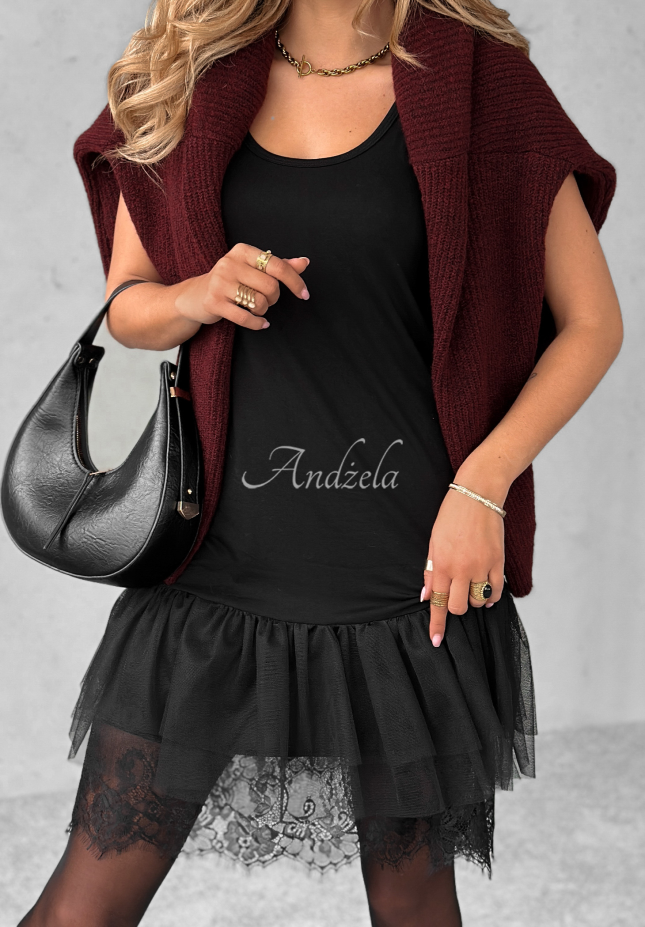 Poppy black tulle mini tunic dress