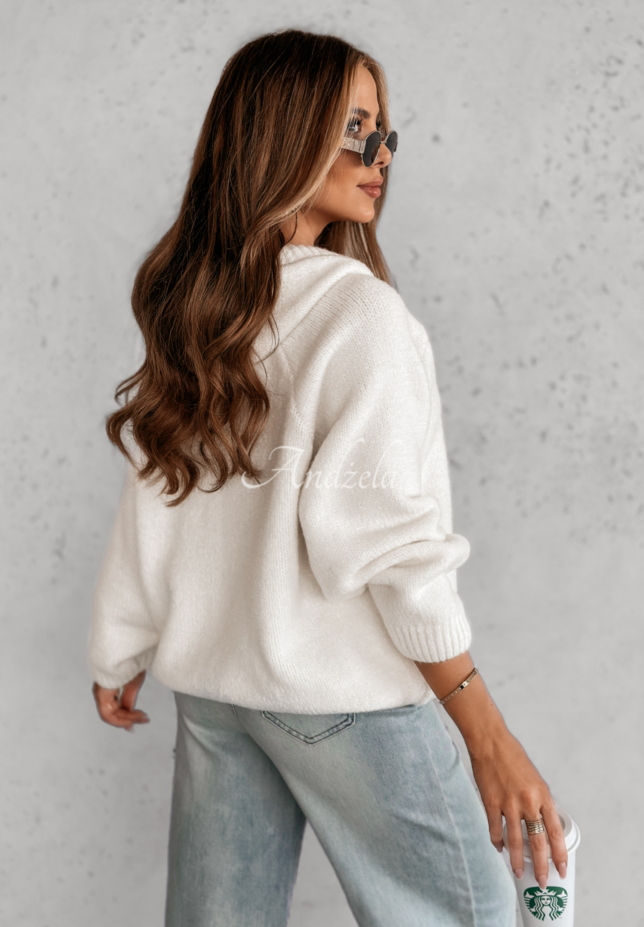 Oversize sweater with lacing and hood Laossi ecru