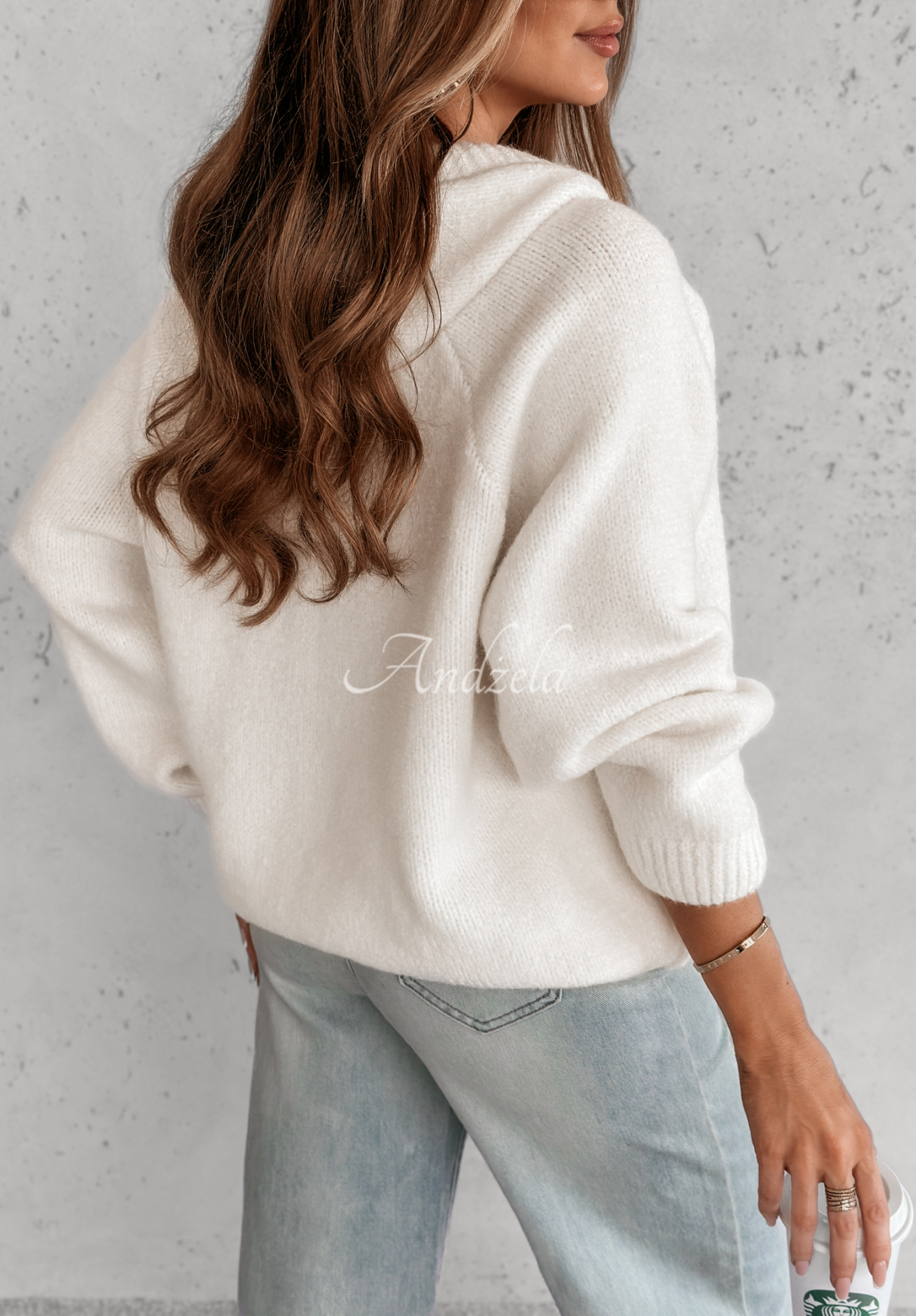 Oversize sweater with lacing and hood Laossi ecru