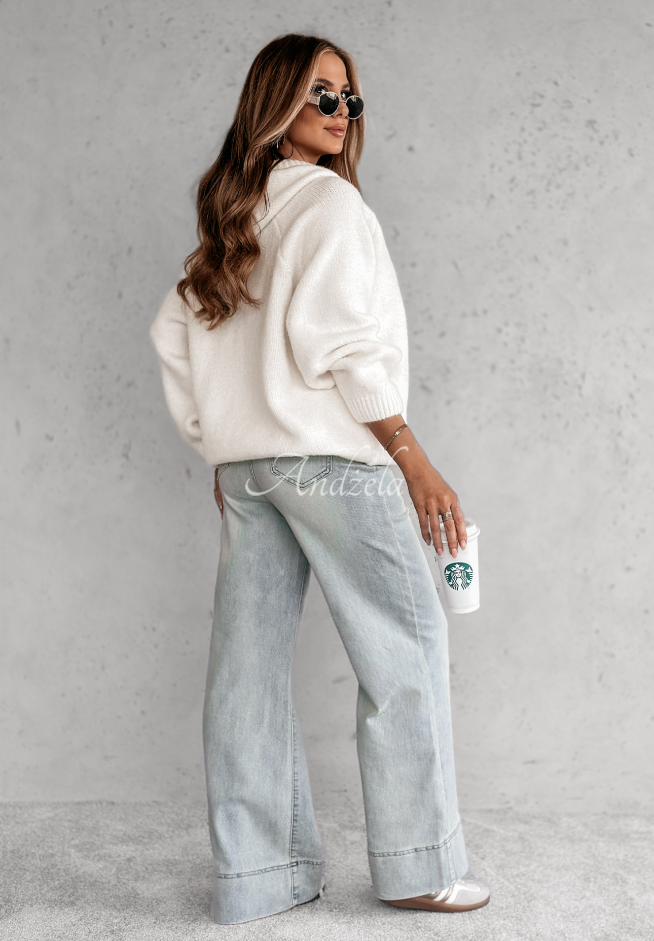 Oversize sweater with lacing and hood Laossi ecru
