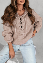 Sweter oversize ze sznurowaniem i kapturem Laossi beżowy