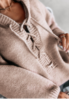 Sweter oversize ze sznurowaniem i kapturem Laossi beżowy