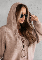 Sweter oversize ze sznurowaniem i kapturem Laossi beżowy