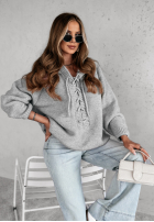 Jumper oversize ze sznurowaniem i kapturem Laossi in grey