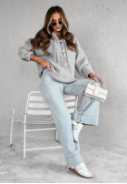 Jumper oversize ze sznurowaniem i kapturem Laossi in grey