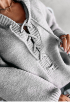 Sweter oversize ze sznurowaniem i kapturem Laossi szary