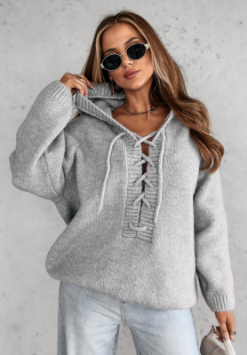 Oversize sweater with lacing and hood Laossi grey