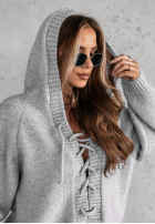 Jumper oversize ze sznurowaniem i kapturem Laossi in grey