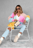 Krótki kardigan oversize Vibrant Vibes różowo-żółty