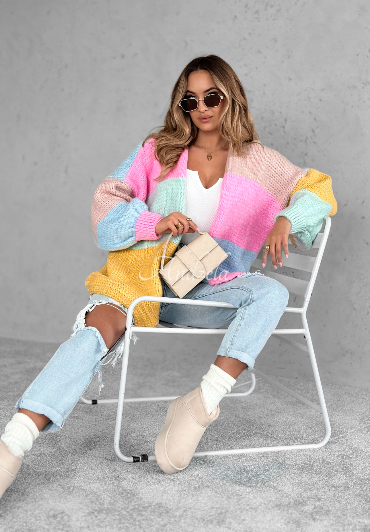 Short oversize cardigan Vibrant Vibes pink and yellow
