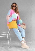 Krótki kardigan oversize Vibrant Vibes różowo-żółty