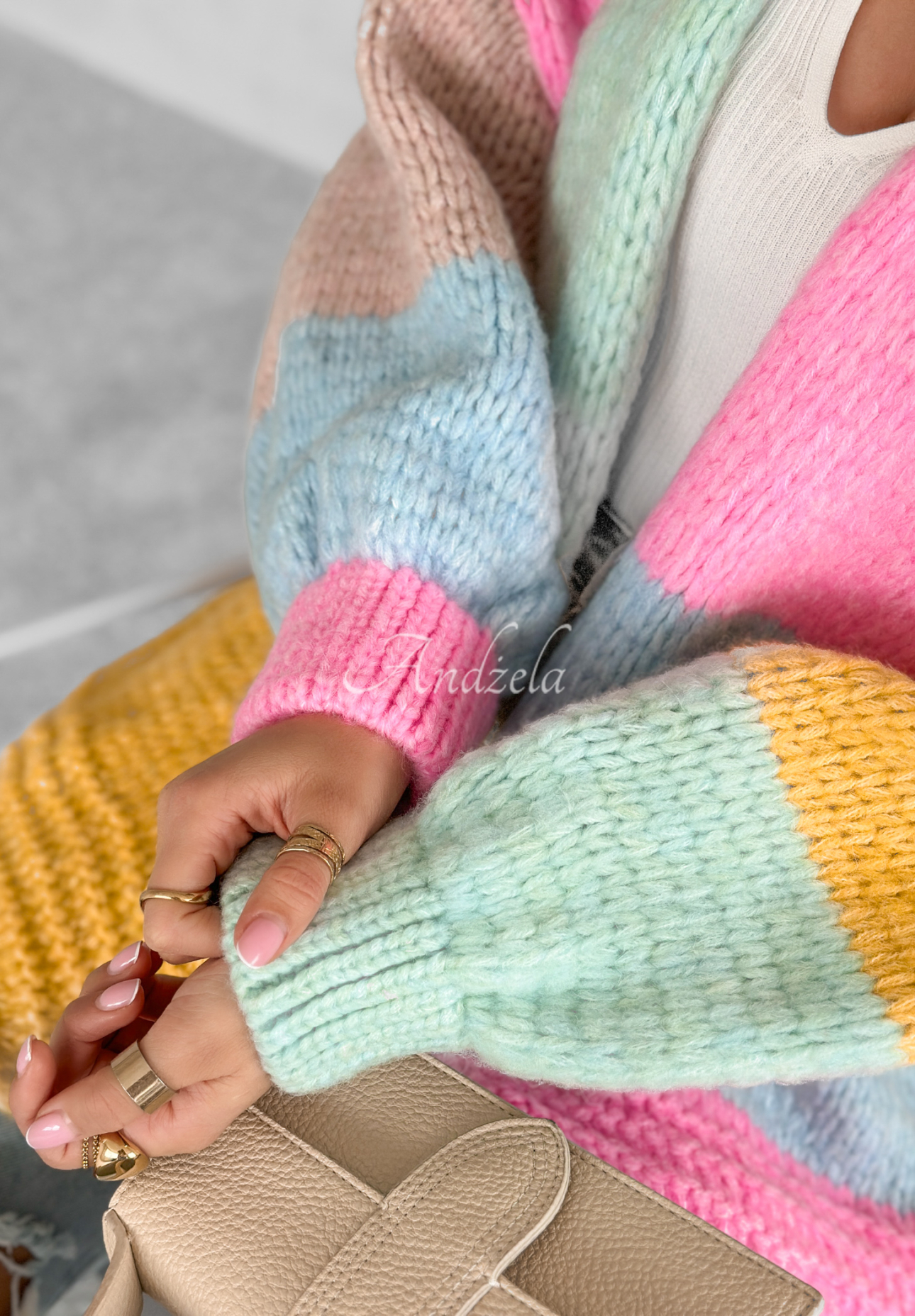 Short oversize cardigan Vibrant Vibes pink and yellow