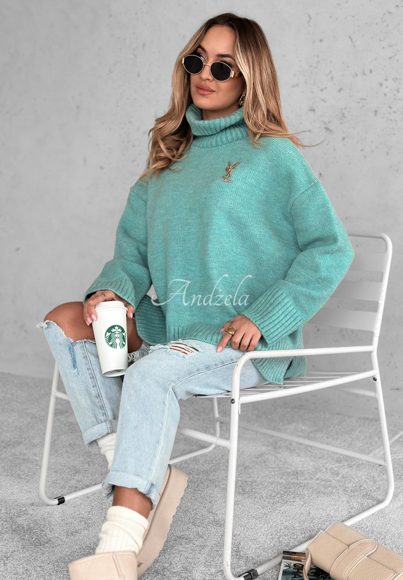 Camille mint turtleneck oversize sweater