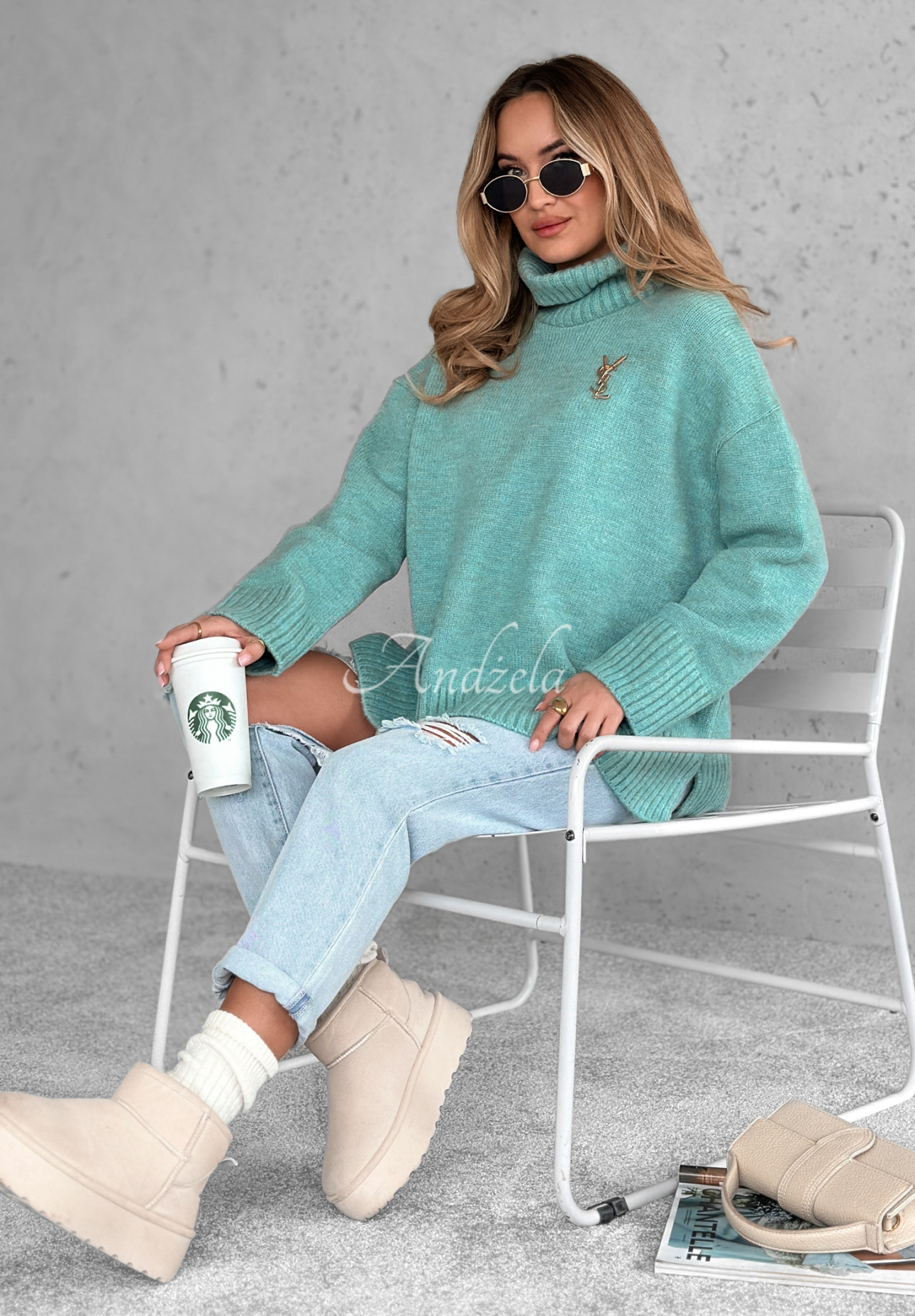 Camille mint turtleneck oversize sweater