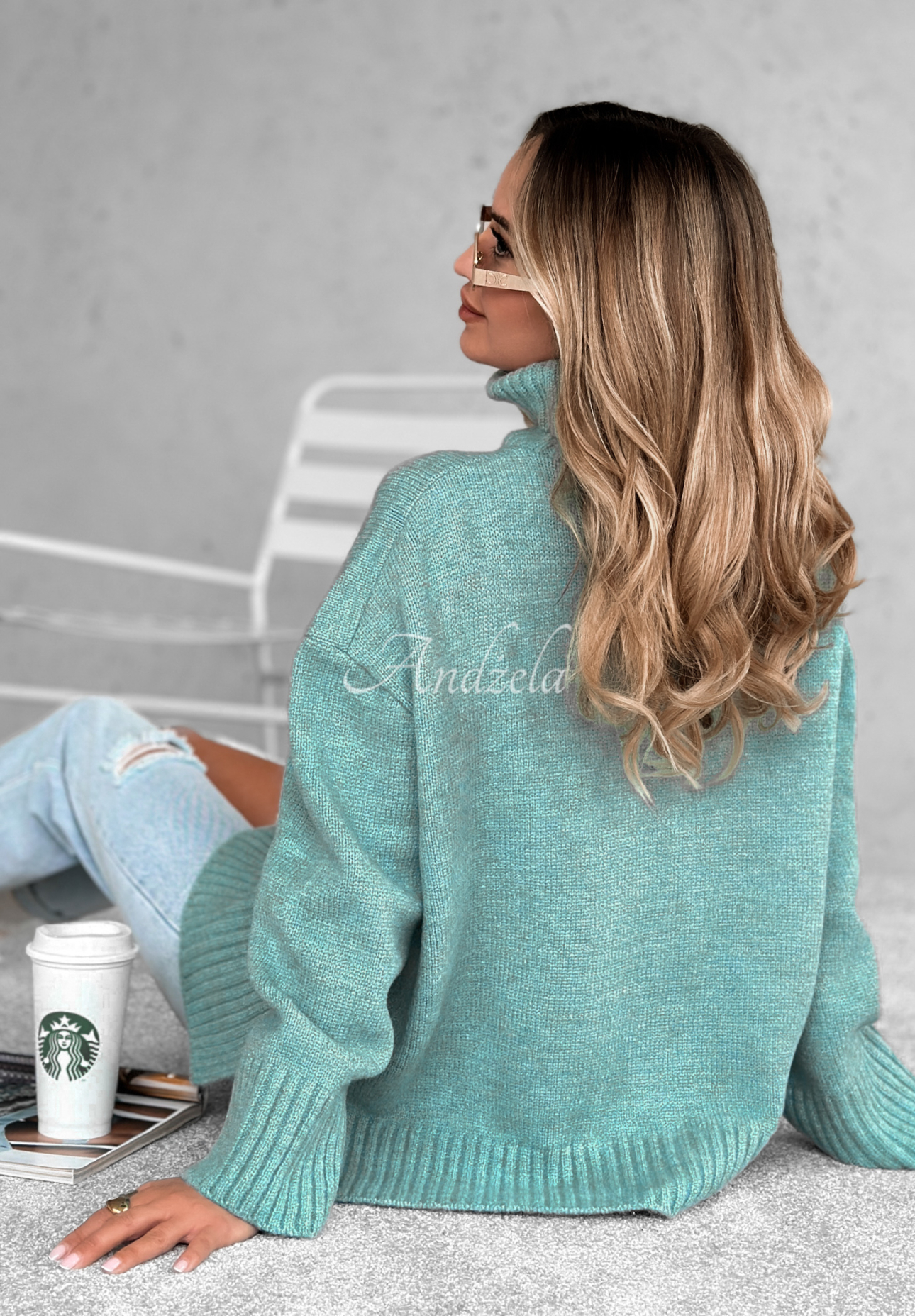 Camille mint turtleneck oversize sweater