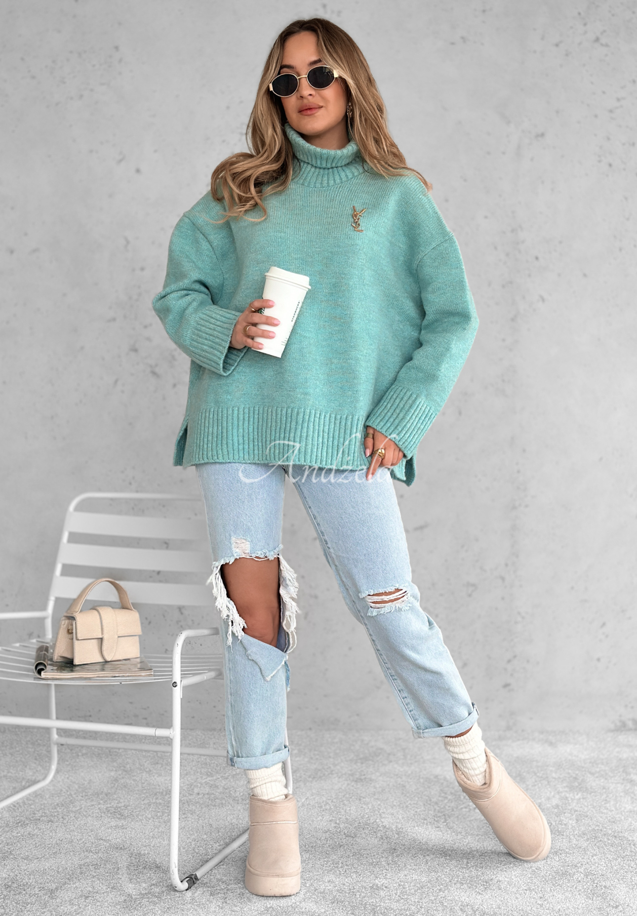 Camille mint turtleneck oversize sweater