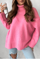 Sweter oversize z golfem Camille różowy