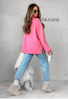 Sweter oversize z golfem Camille różowy